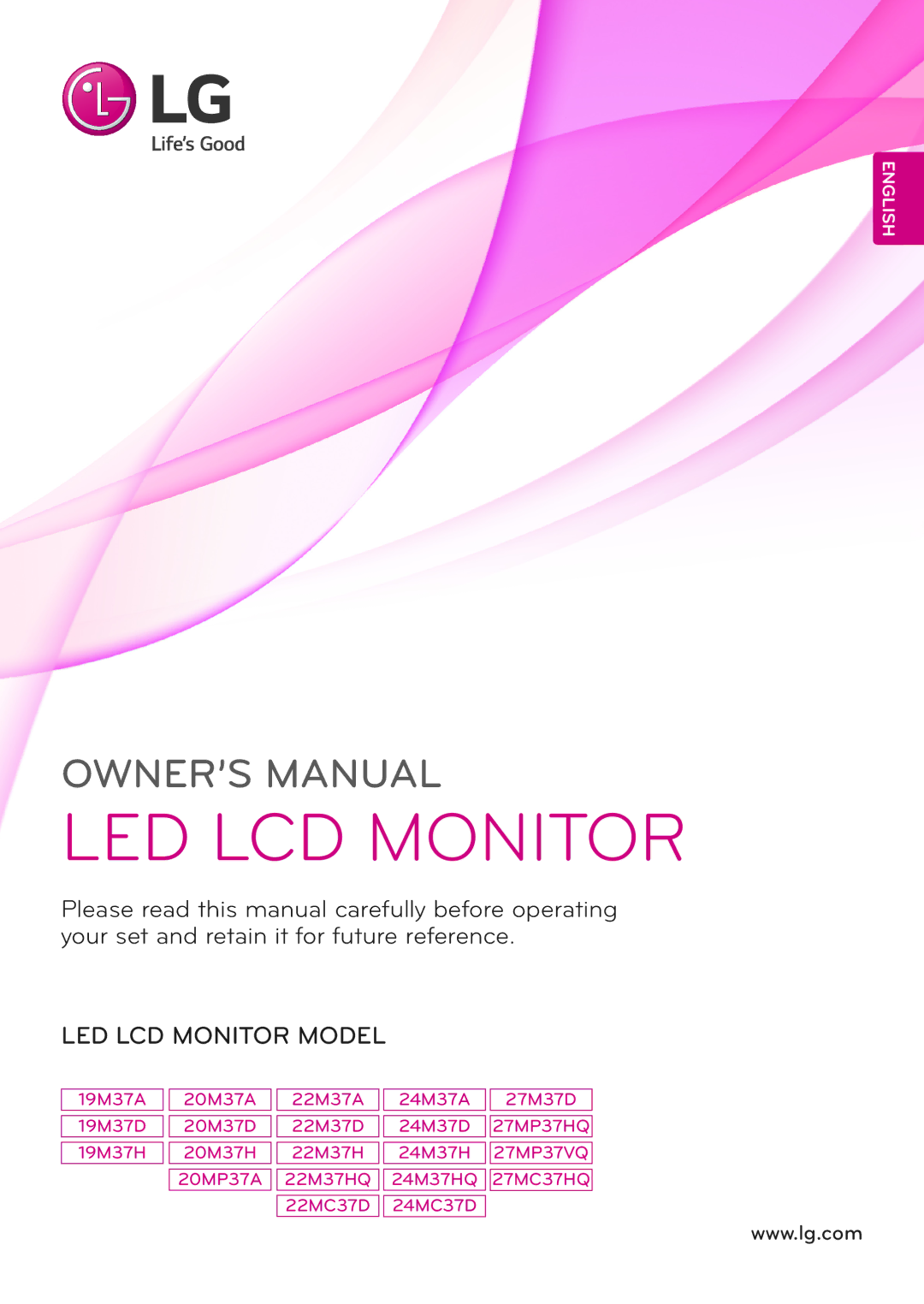 LG Electronics 27MC37HQ, 27MP37VQ, 27MP37HQ, 24M37HQ, 24M37D, 24M37A, 27M37D, 24MC37D, 22MC37D owner manual LED LCD Monitor 