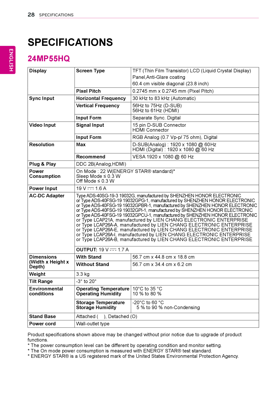 LG Electronics 23MP55HQ, 27MP55HQ, 22MP55HQ owner manual 24MP55HQ 