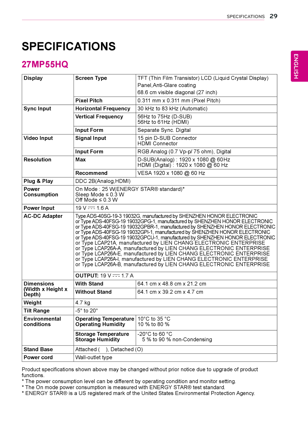 LG Electronics 27MP55HQ, 24MP55HQ, 22MP55HQ, 23MP55HQ owner manual 