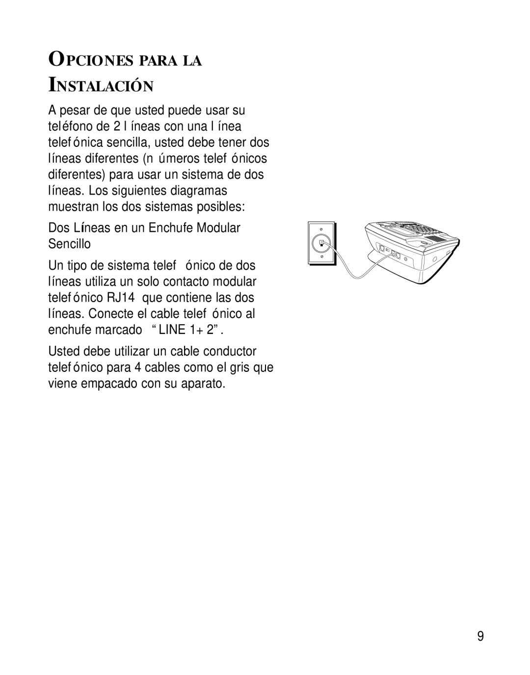 LG Electronics 29460 manual Opciones Para LA Instalación, Dos Líneas en un Enchufe Modular Sencillo 