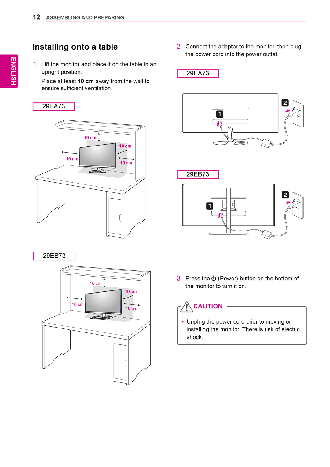 LG Electronics 29EA73, 29EB73 owner manual Installing onto a table 