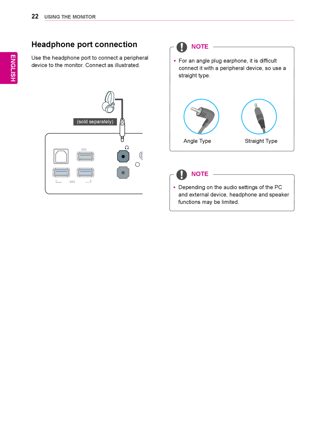 LG Electronics 29EA73, 29EB73 owner manual Headphone port connection 