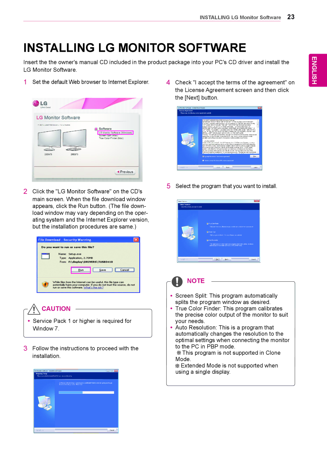 LG Electronics 29EB73, 29EA73 owner manual Installing LG Monitor Software 