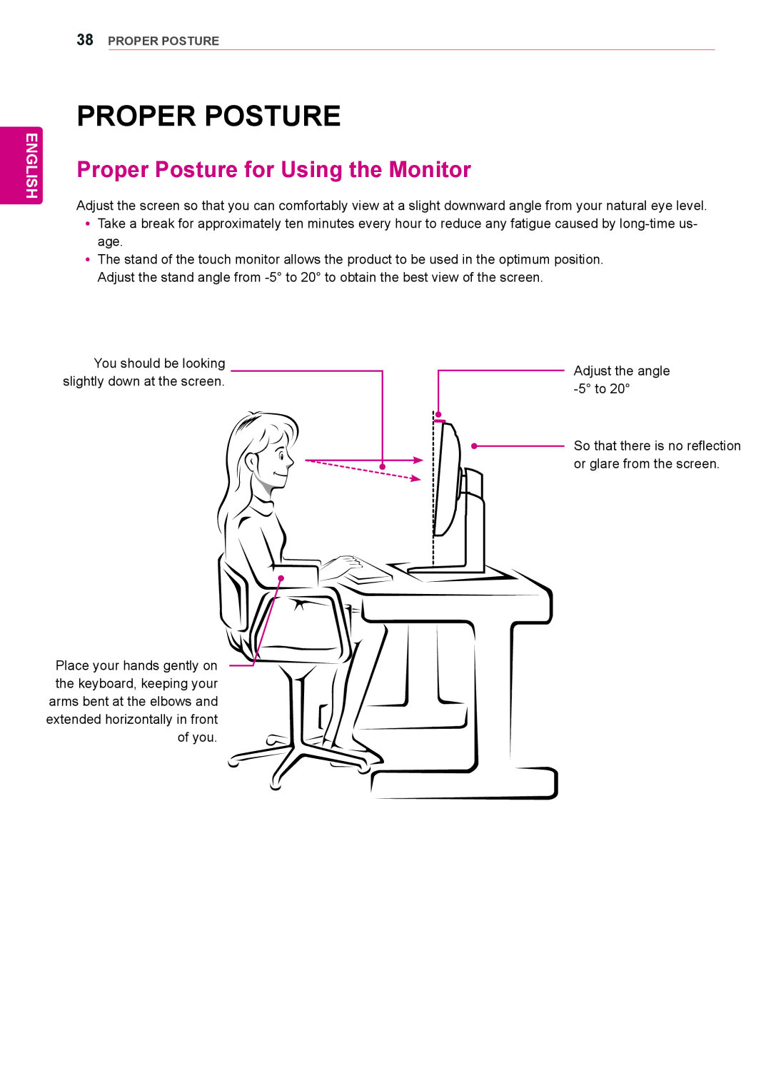 LG Electronics 29EA73, 29EB73 owner manual Proper Posture for Using the Monitor 