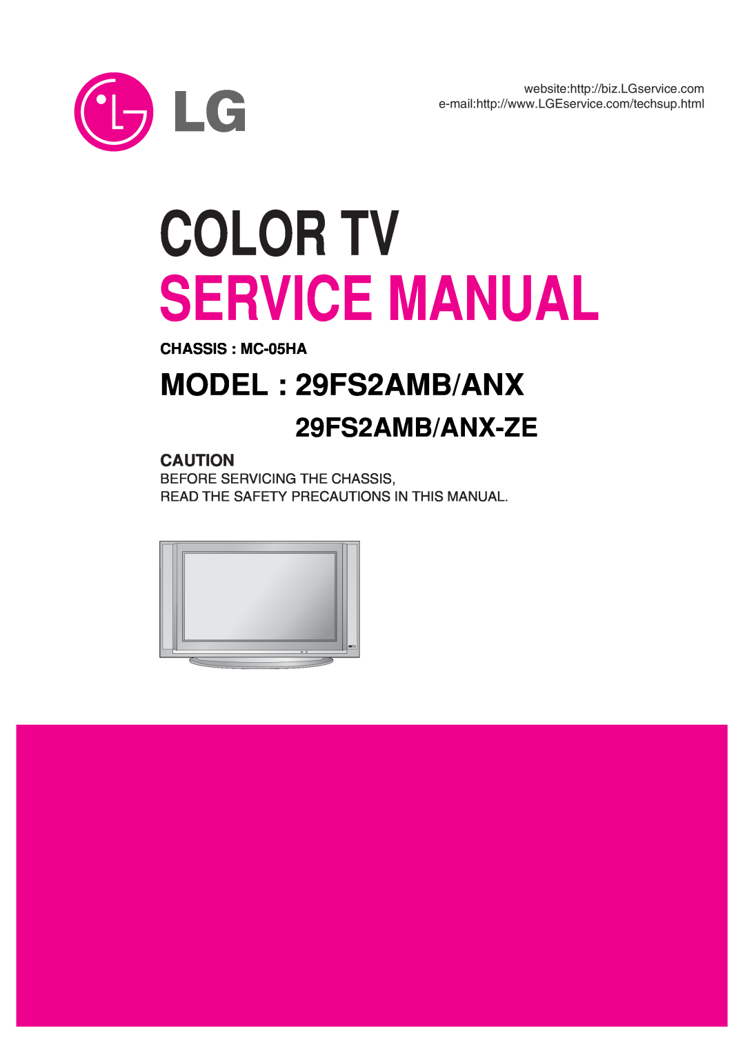 LG Electronics service manual CHASSIS MC-05HA, Color Tv Service Manual, MODEL 29FS2AMB/ANX-ZE 