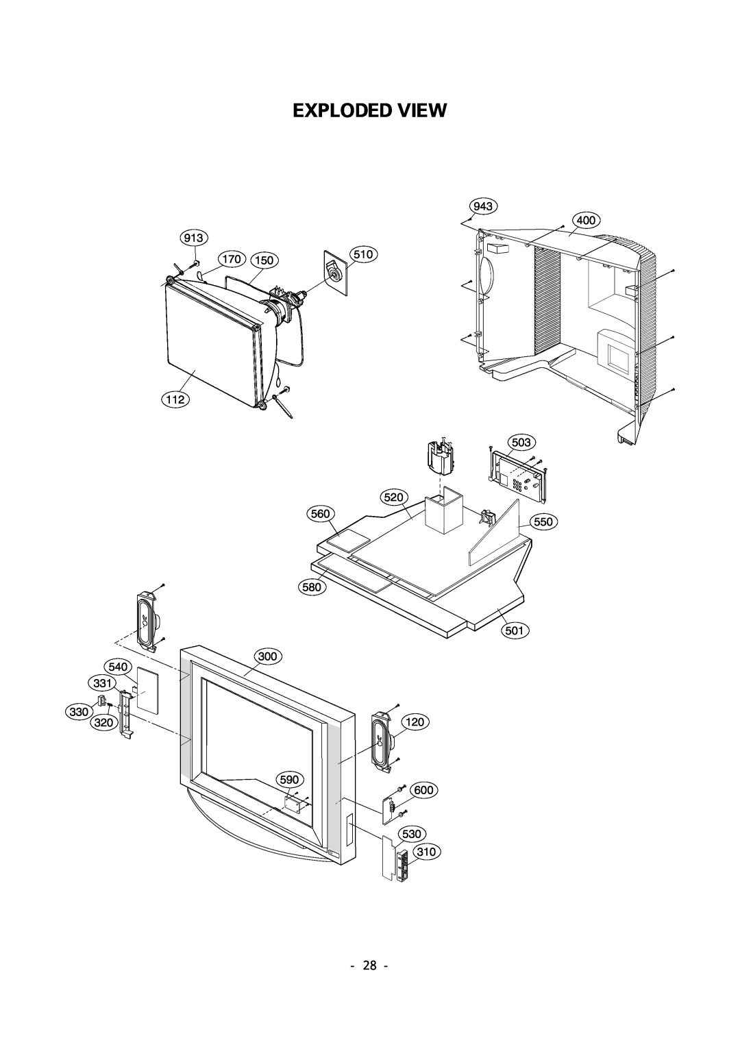LG Electronics 29FS2AMB/ANX-ZE Exploded View, 943 400 913, 112 503 520, 560 580, 540 331, 501 300 120 590 600 530 310 