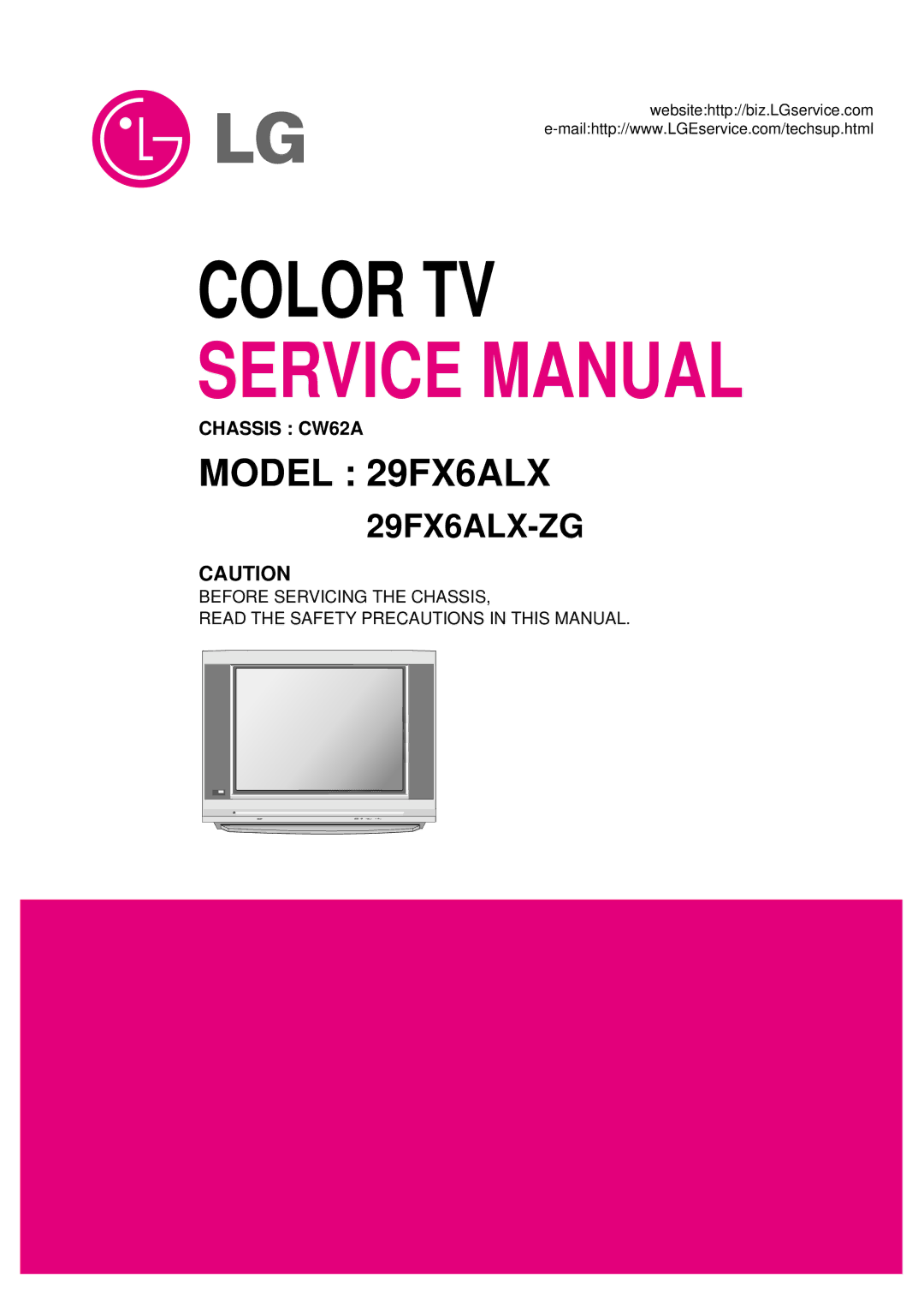 LG Electronics 29FX6ALX-ZG service manual Model 29FX6ALX 