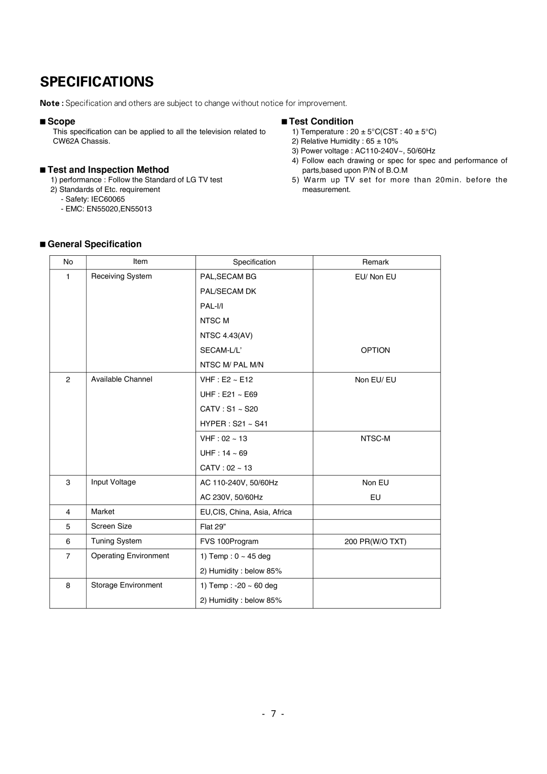 LG Electronics 29FX6ALX-ZG Pal,Secam Bg, PAL/SECAM DK PAL-I/I Ntsc M, SECAM-L/L’ Option Ntsc M/ PAL M/N, Ntsc-M 