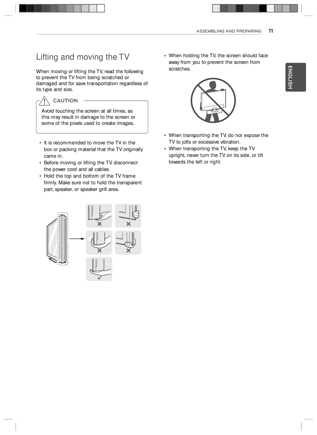 LG Electronics 29LN4510 owner manual Lifting and moving the TV 