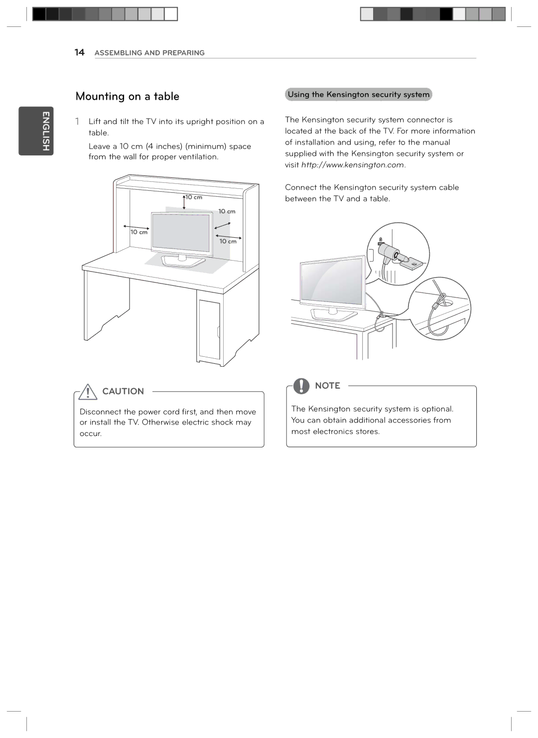 LG Electronics 29LN4510 owner manual Mounting on a table 