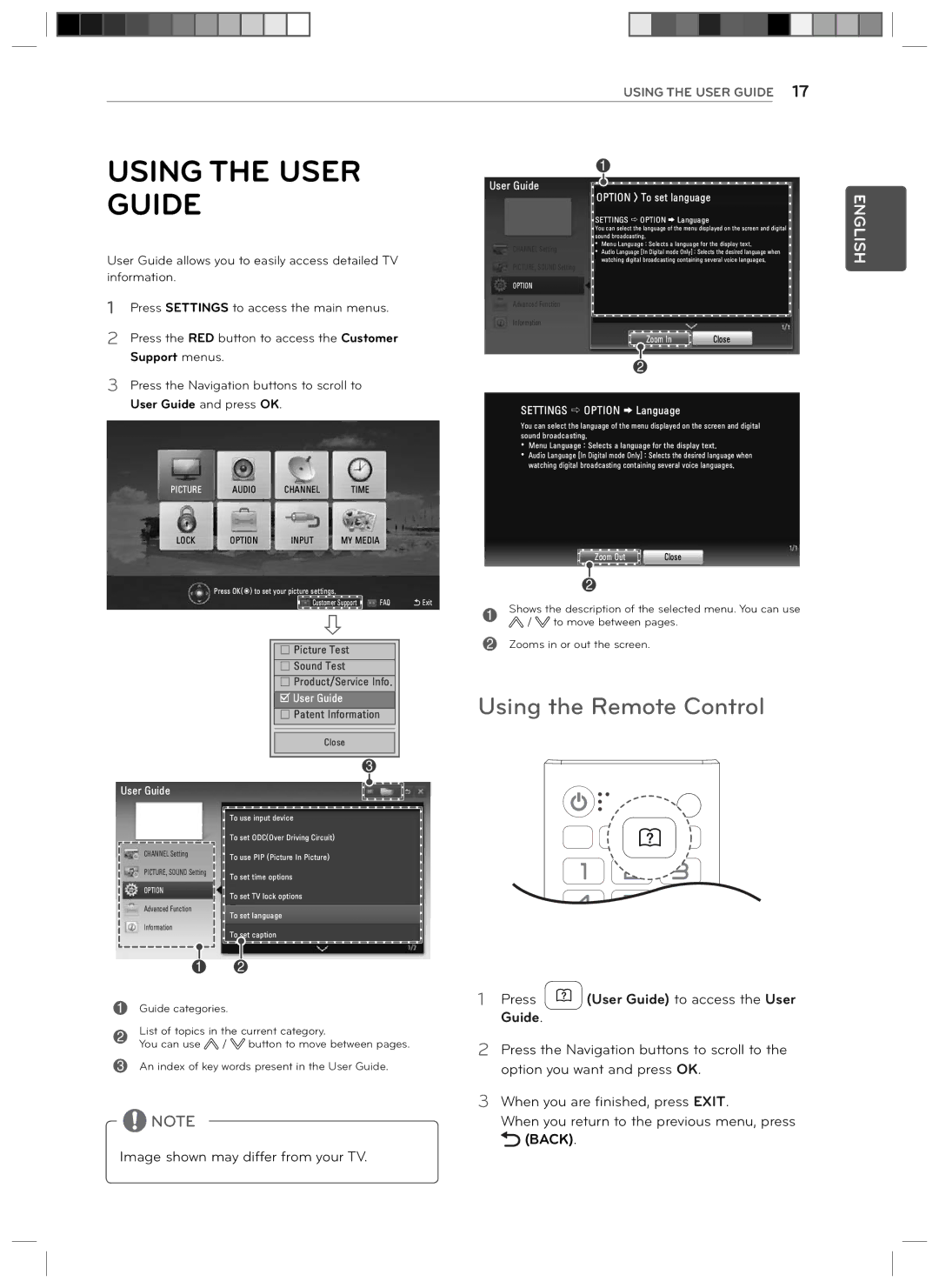 LG Electronics 29LN4510 owner manual Using the Remote Control, Support menus 