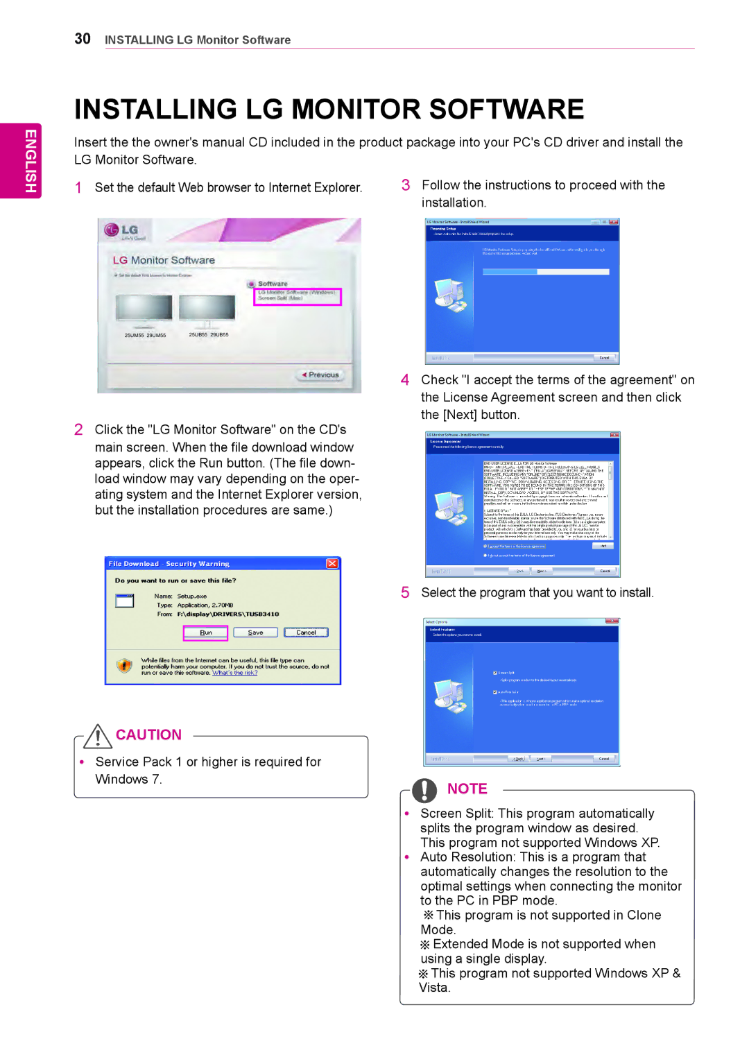 LG Electronics 25UM55, 29UB55, 29UM55, 25UB55 owner manual Installing LG Monitor Software 