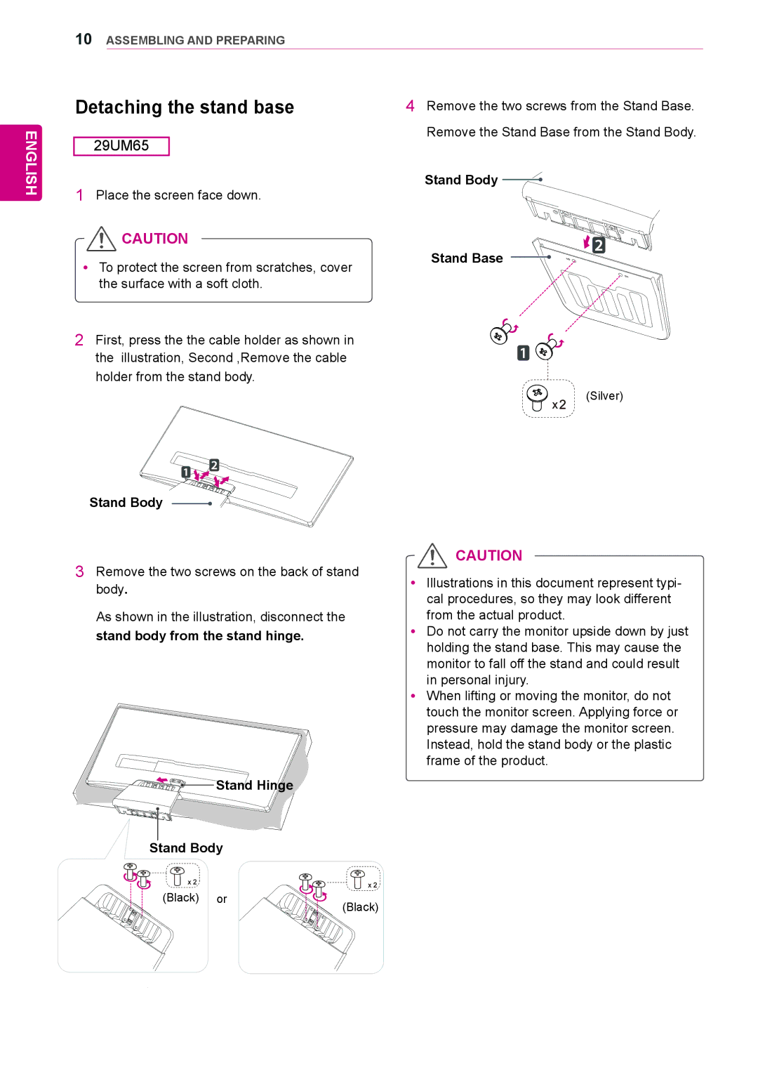 LG Electronics 29UB65, 29UM65 owner manual Detaching the stand base 