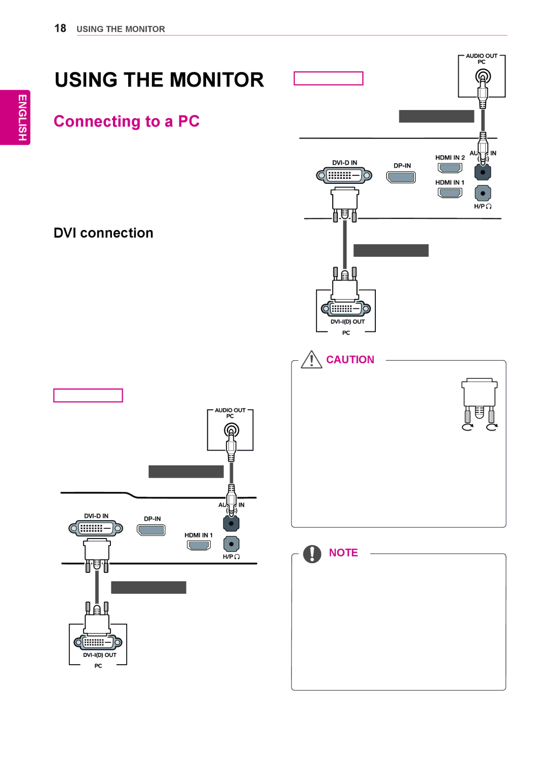 LG Electronics 29UB65, 29UM65 owner manual Using the Monitor, Connecting to a PC, DVI connection 