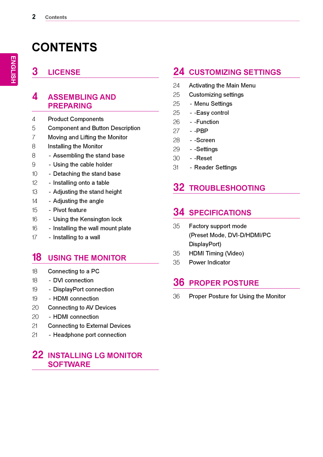 LG Electronics 29UB65, 29UM65 owner manual Contents 