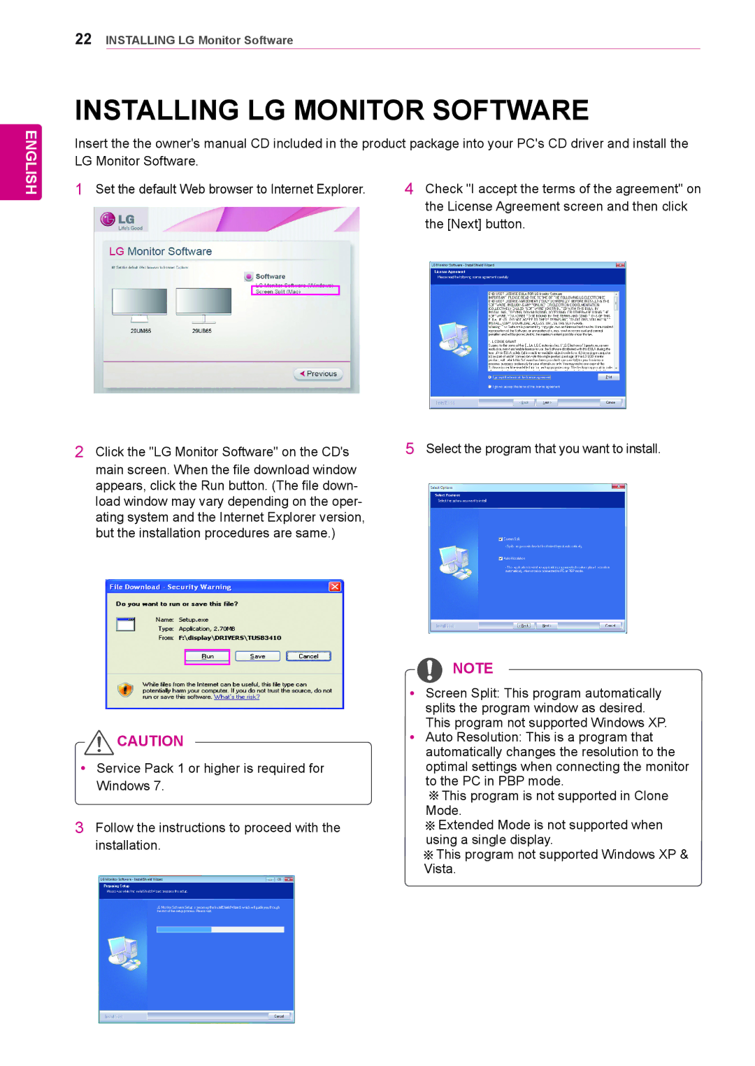 LG Electronics 29UB65, 29UM65 owner manual Installing LG Monitor Software 