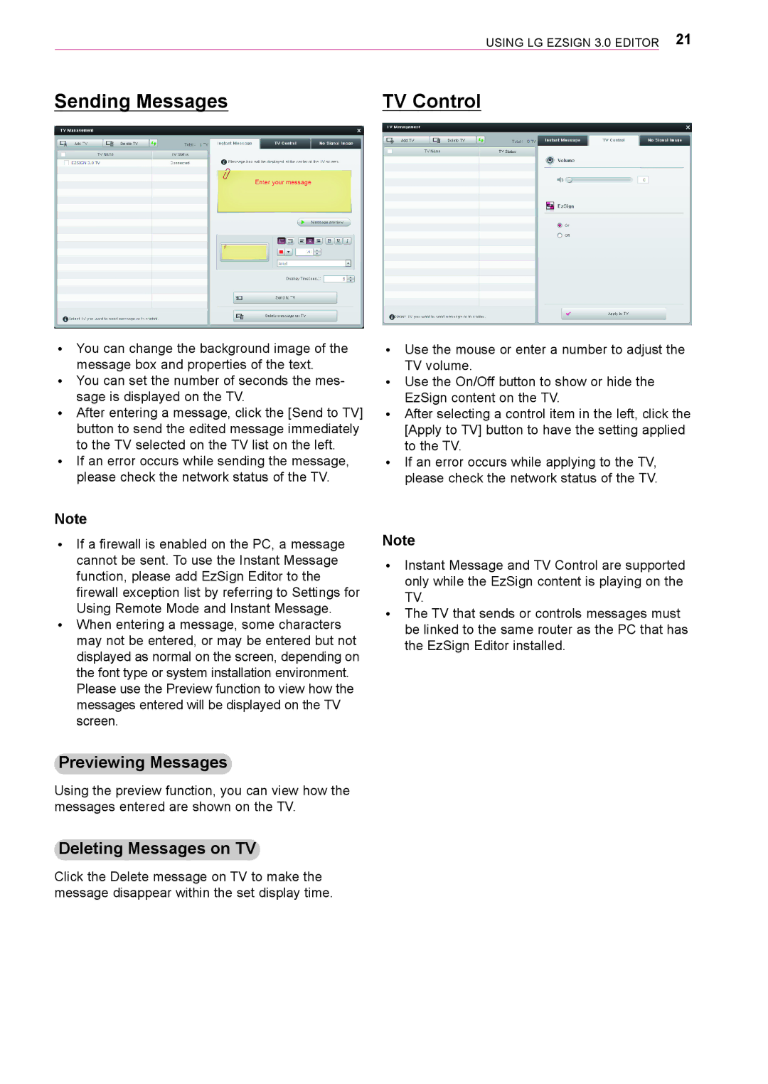 LG Electronics 3 owner manual Sending Messages TV Control, Previewing Messages, Deleting Messages on TV 