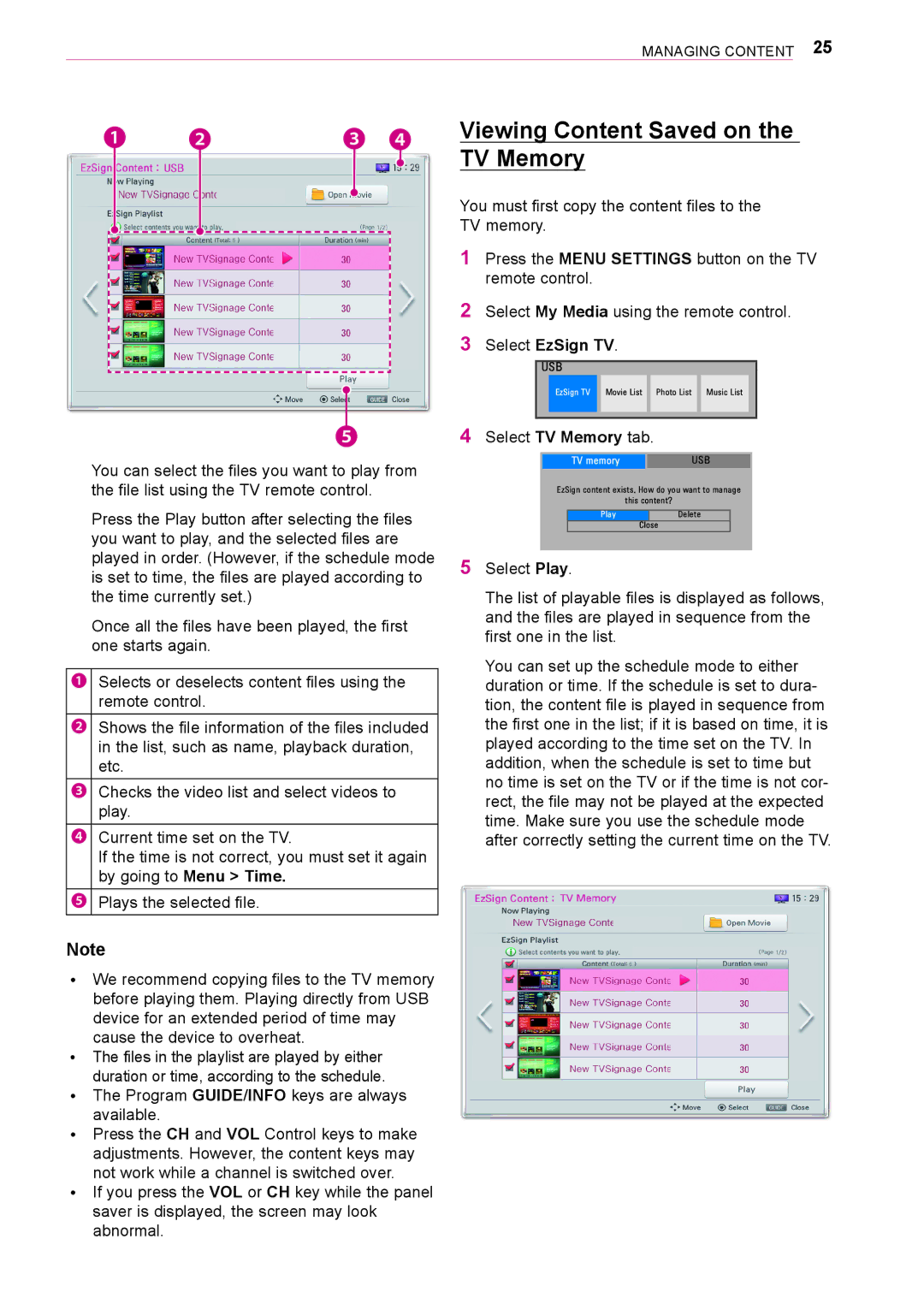 LG Electronics 3 owner manual Viewing Content Saved on TV Memory, Select EzSign TV 