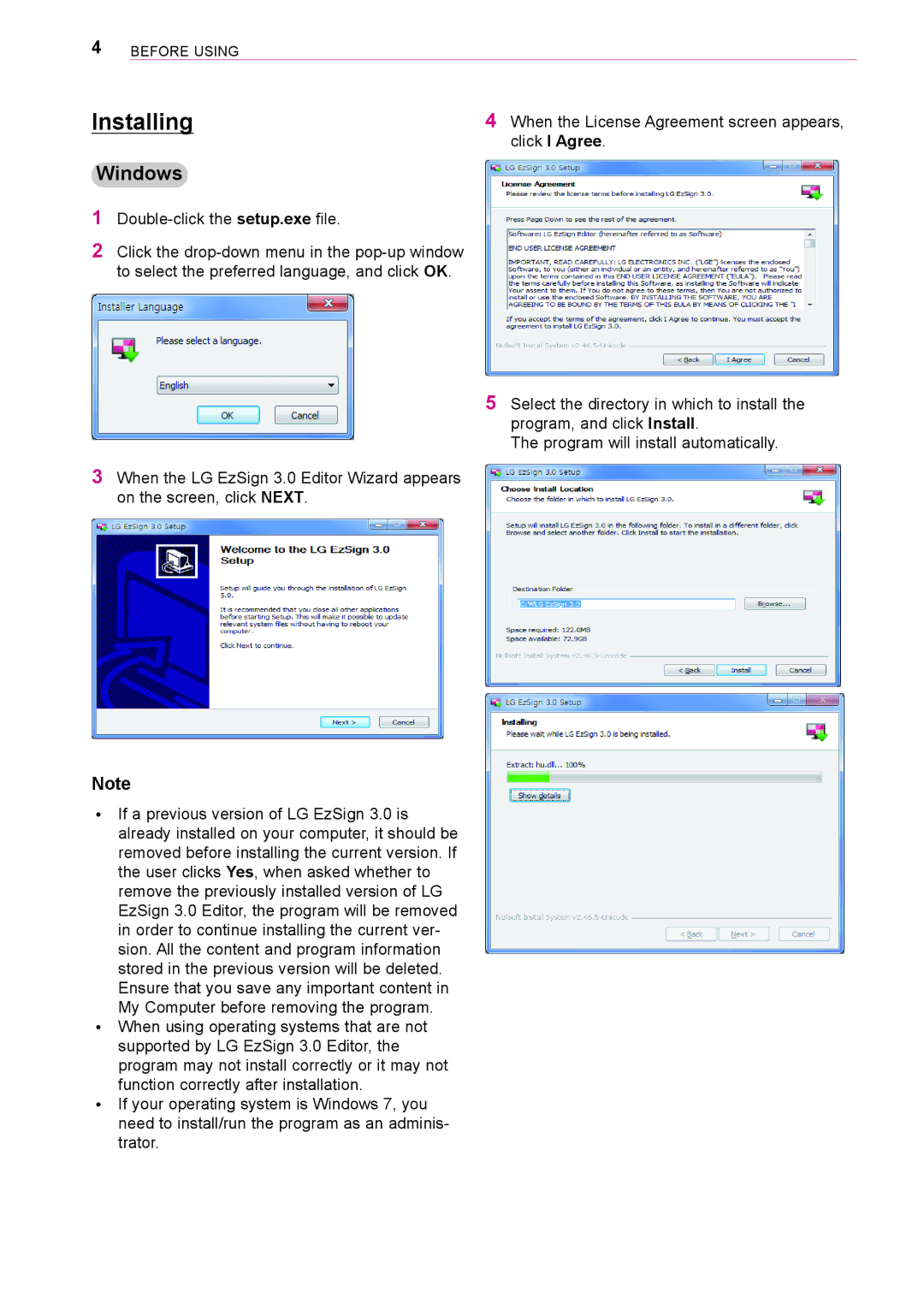 LG Electronics 3 owner manual Installing, Windows 