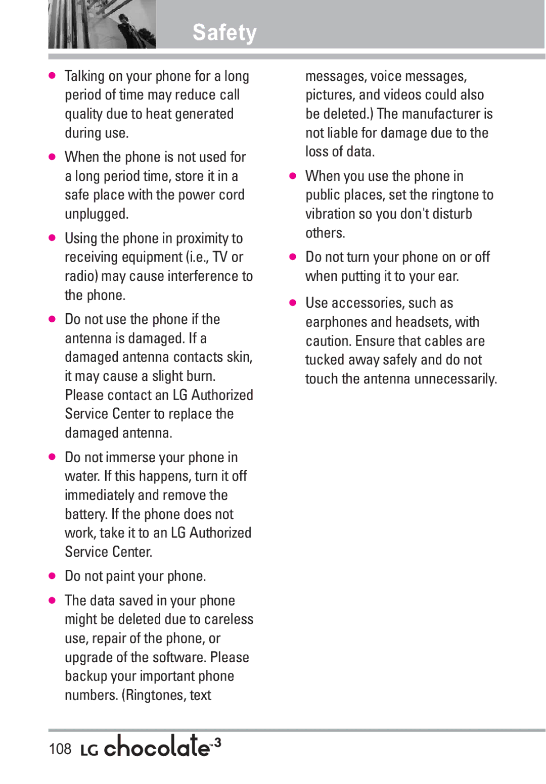 LG Electronics 3 manual Do not paint your phone, 108 