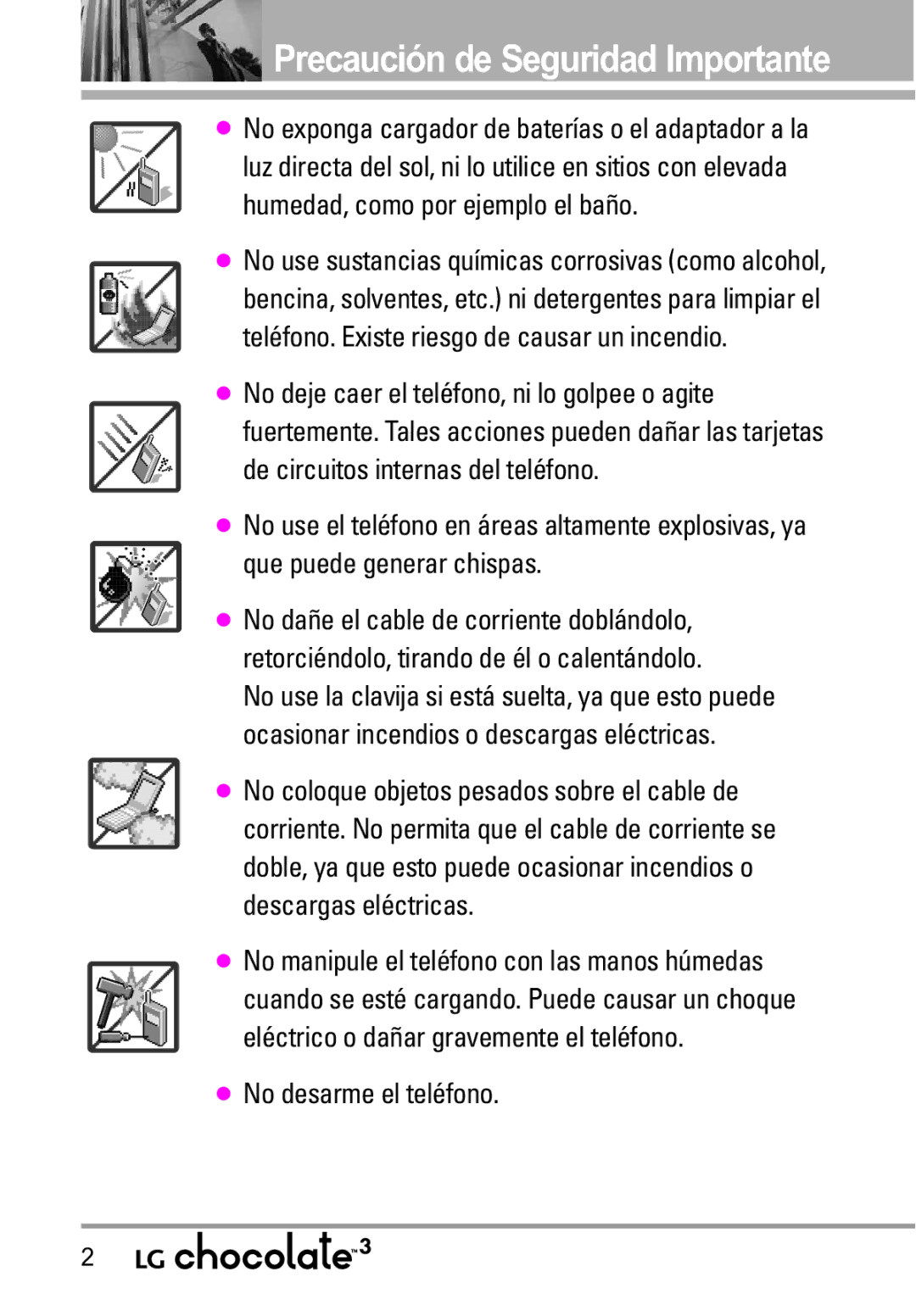 LG Electronics 3 manual Precaución de Seguridad Importante, No use el teléfono en áreas altamente explosivas, ya 