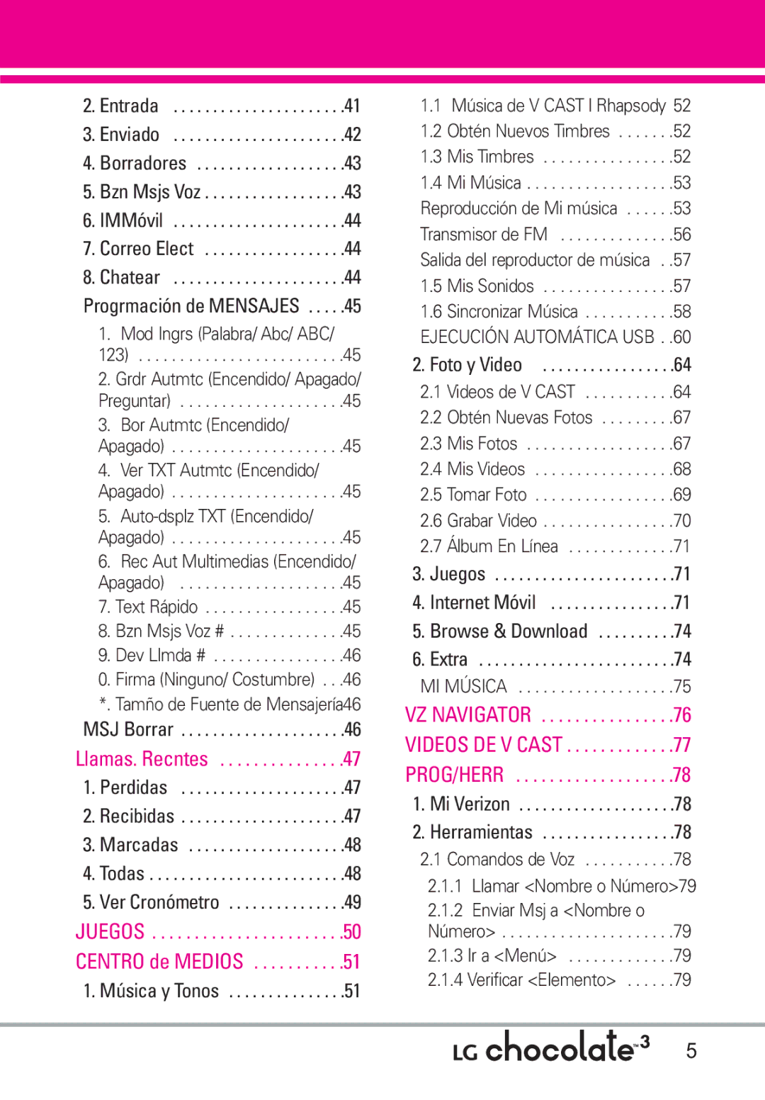 LG Electronics 3 manual Internet Móvil, MI Música, Ir a Menú Verificar Elemento 