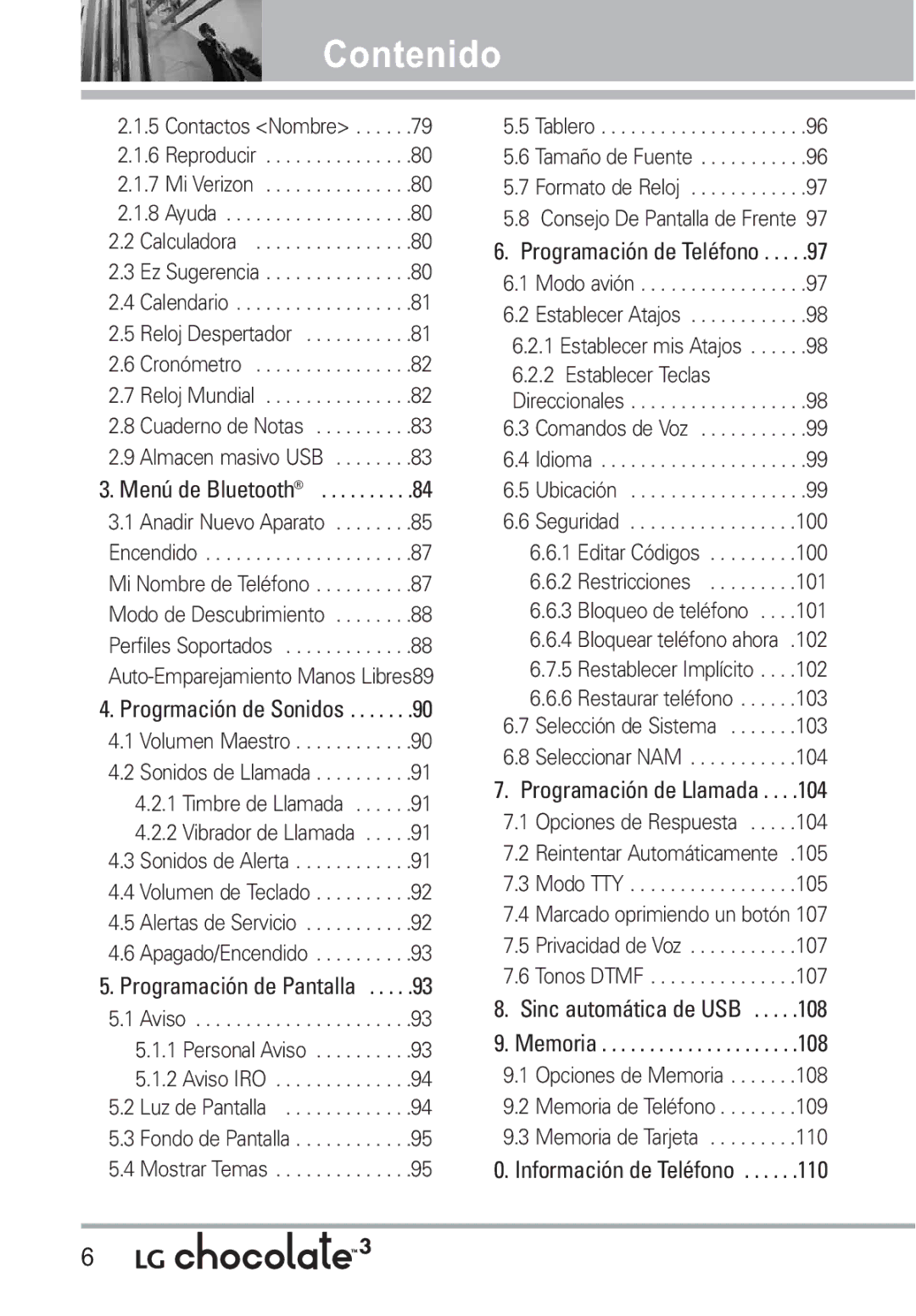 LG Electronics 3 manual Progrmación de Sonidos, Programación de Pantalla, Programación de Teléfono, Programación de Llamada 