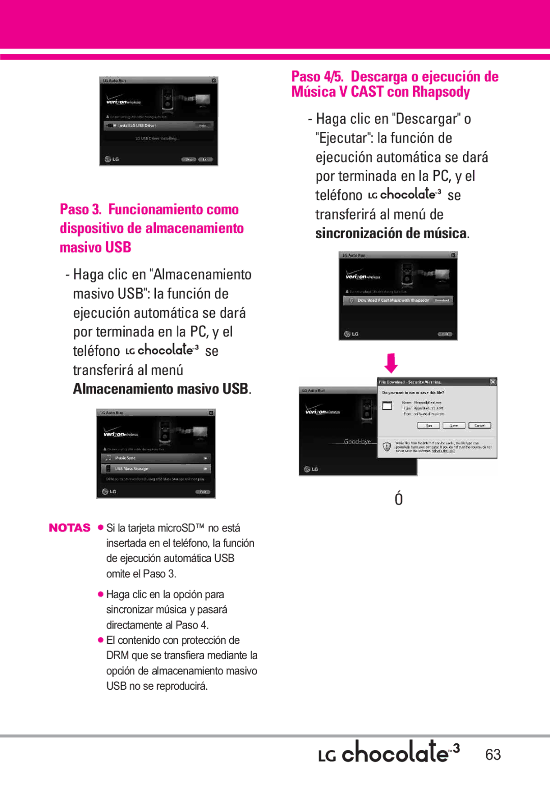 LG Electronics 3 manual Paso 4/5. Descarga o ejecución de Música V Cast con Rhapsody 