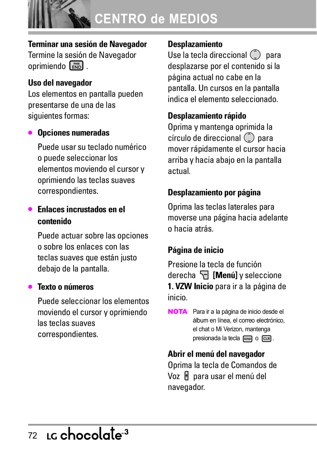 LG Electronics 3 manual Uso del navegador, Opciones numeradas, Enlaces incrustados en el contenido, Texto o números 