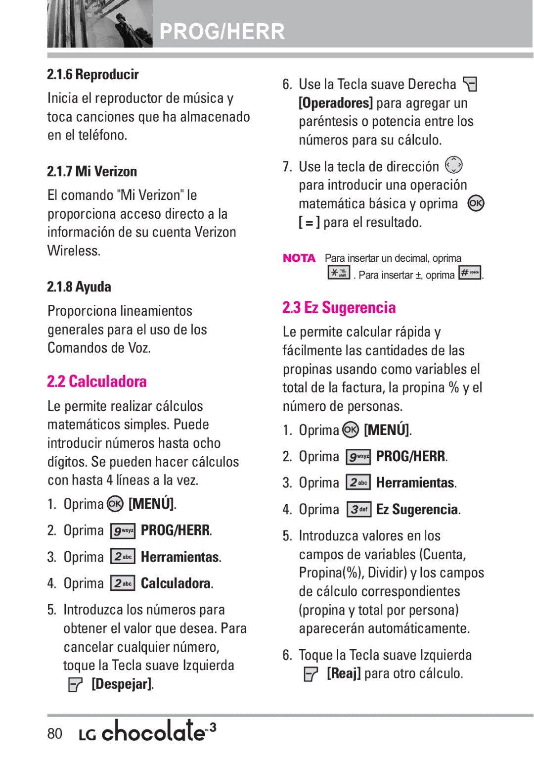 LG Electronics 3 manual Calculadora, Ez Sugerencia 