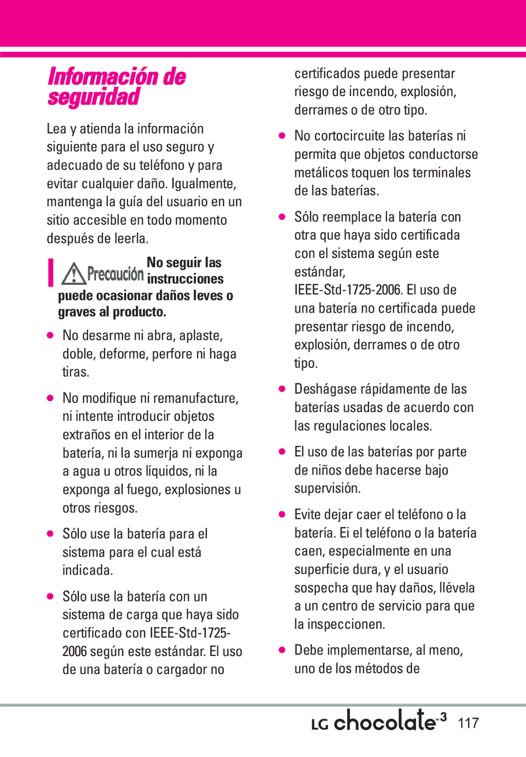 LG Electronics 3 manual Información de seguridad 