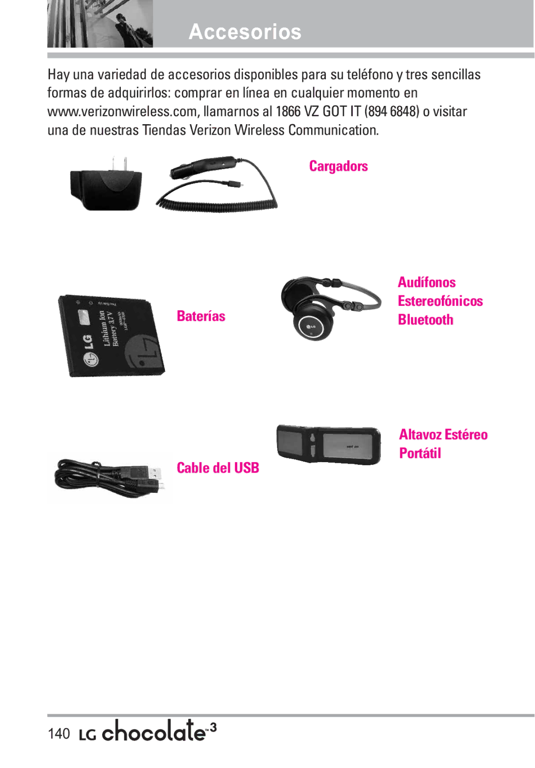 LG Electronics 3 manual Accesorios, 140 