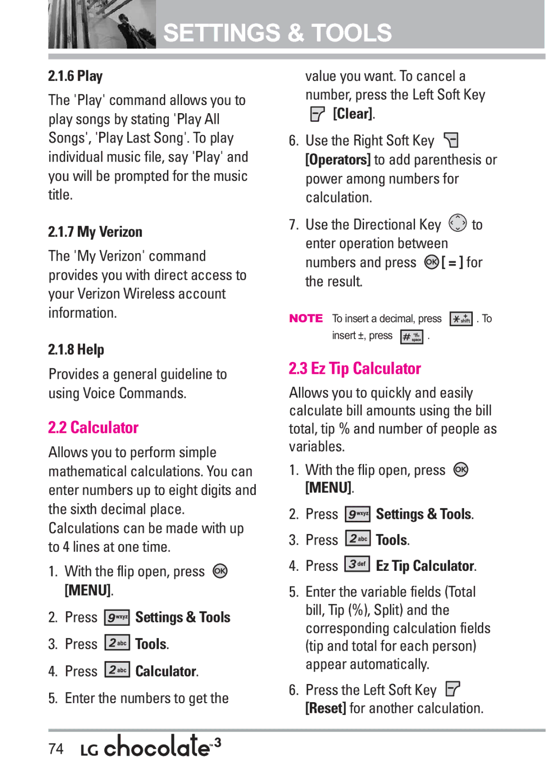 LG Electronics 3 manual Ez Tip Calculator 