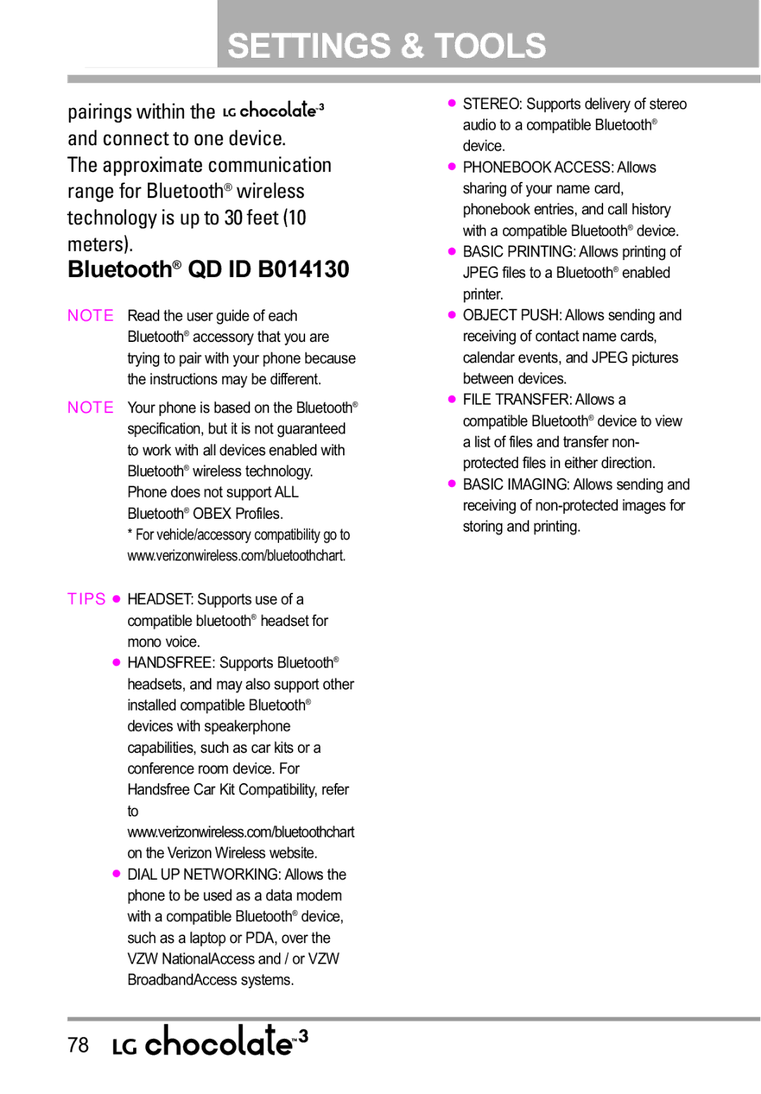 LG Electronics manual Bluetoothmeters. QD ID B014130, Pairings within the and connect to one device 