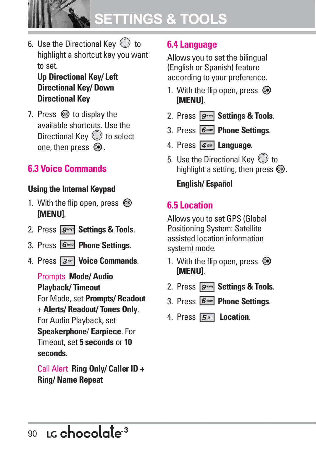 LG Electronics 3 manual Language, Location 