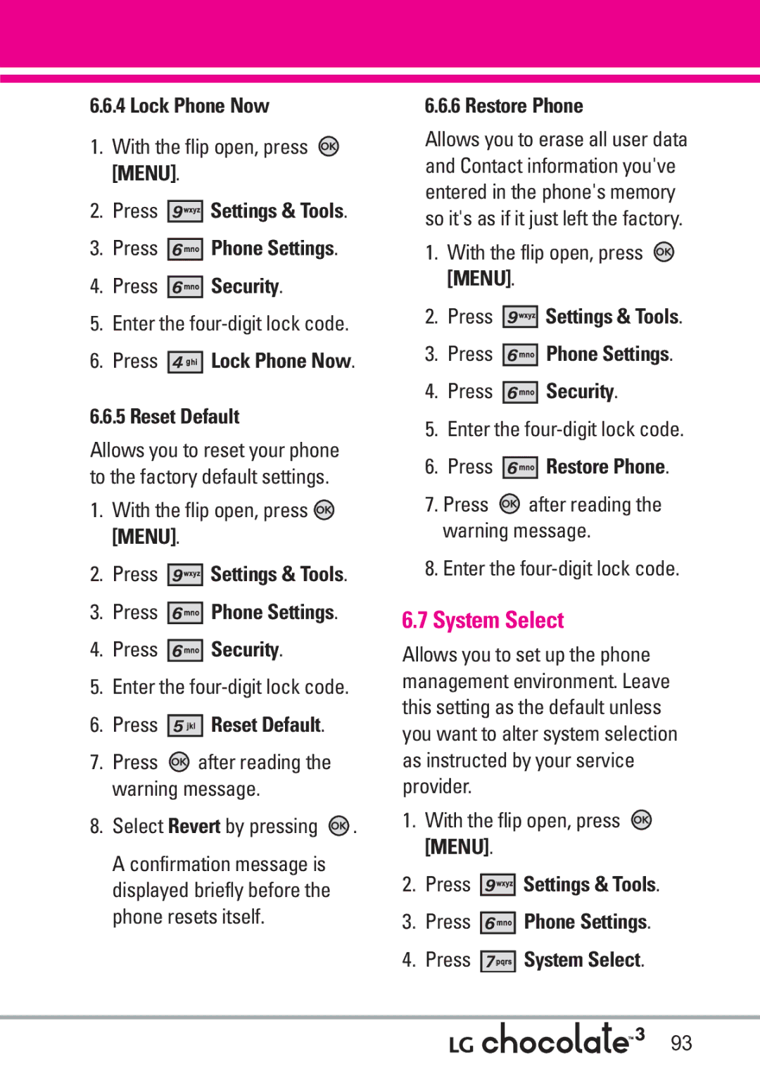 LG Electronics 3 manual System Select 