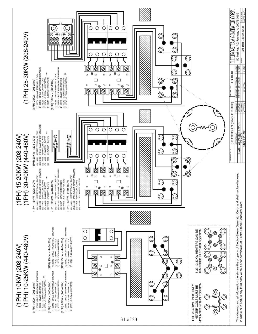 LG Electronics 30 user manual 1PH 10KW 1PH 10-25KW, Drawing Title Heaters LG Single Phase 