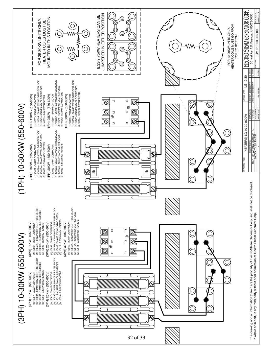 LG Electronics user manual 3PH 10-30KW, Drawing Title Heaters LG 10-30 