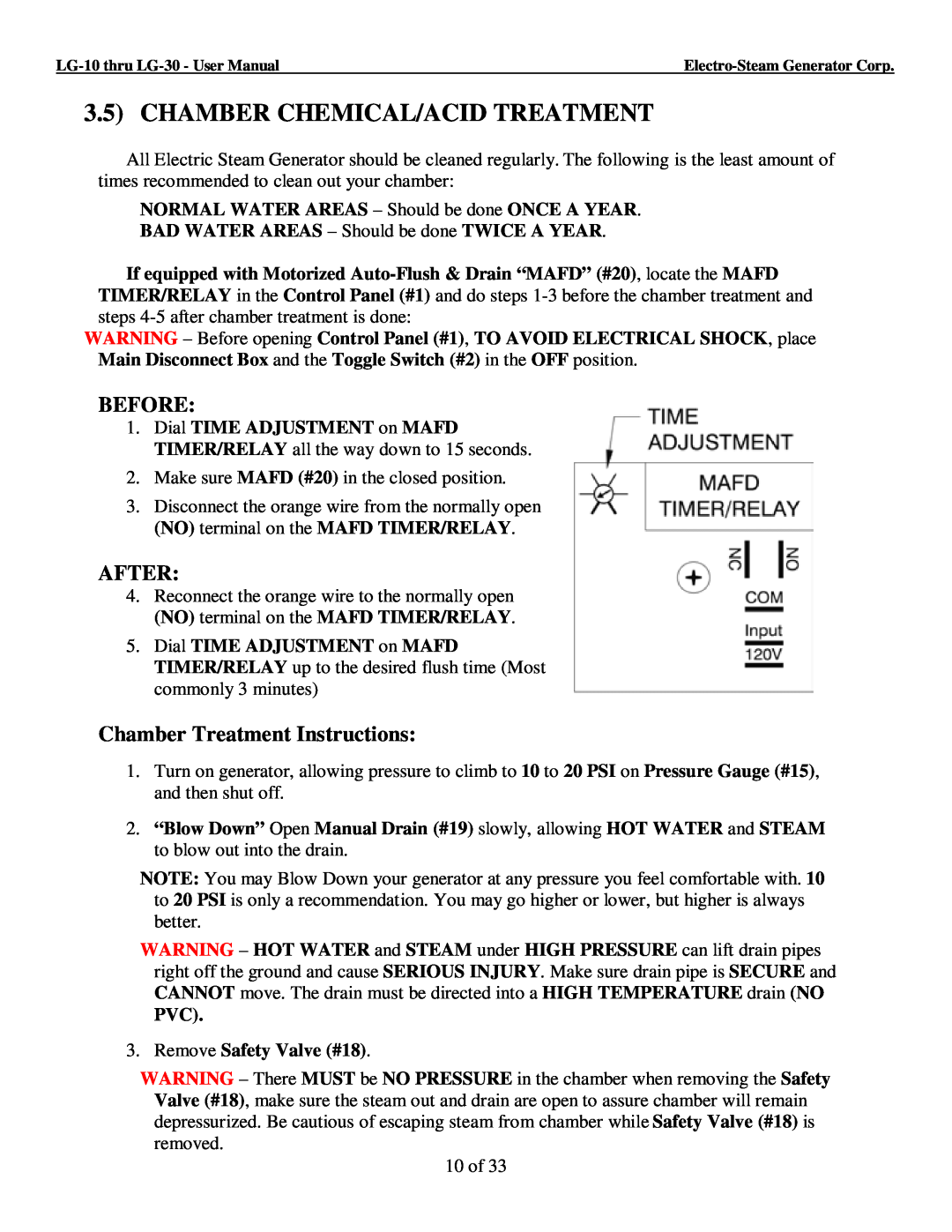 LG Electronics 30, 10 user manual Chamber Chemical/Acid Treatment, Before, After, Chamber Treatment Instructions 