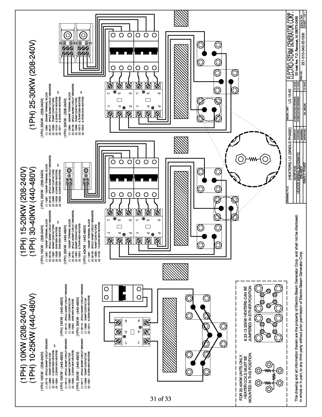 LG Electronics user manual 1PH 10KW 1PH 10-25KW, 1PH 15-20KW 1PH 30-40KW, 1PH 25-30KW, 8.33-13.33KW HEATERS CAN BE 