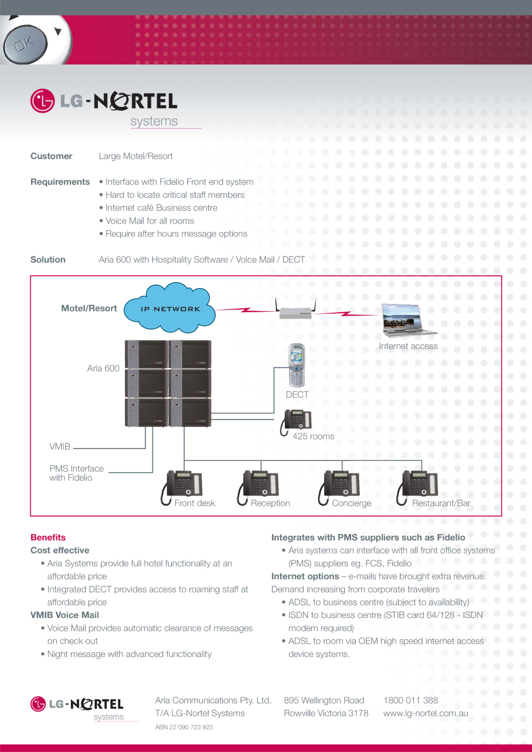 LG Electronics 300 Series manual Solution, Motel/Resort, Cost effective, Vmib Voice Mail 