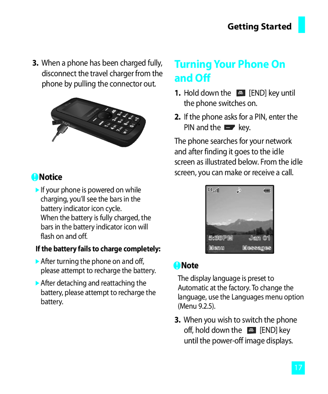 LG Electronics 300G Turning Your Phone On and Off, Hold down the END key until the phone switches on, PIN and the key 