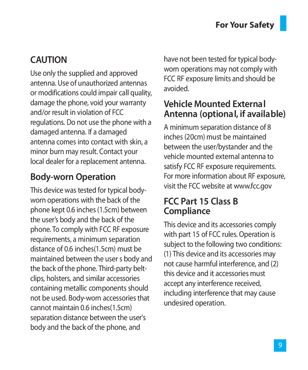 LG Electronics 300G manual Body-worn Operation, FCC Part 15 Class B Compliance 