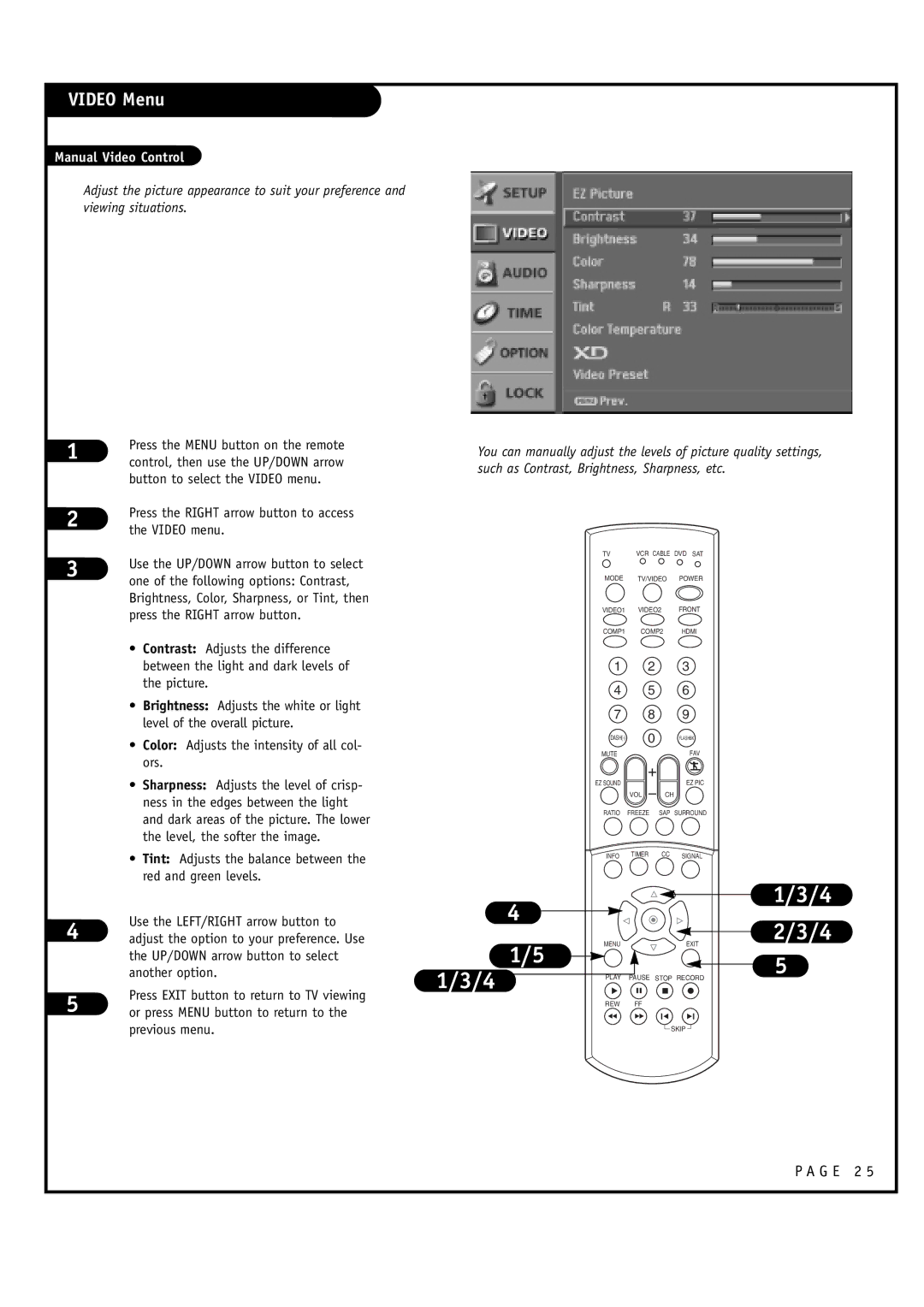 LG Electronics 30FZ1DC, 32FZ1DC-UB owner manual Manual Video Control 