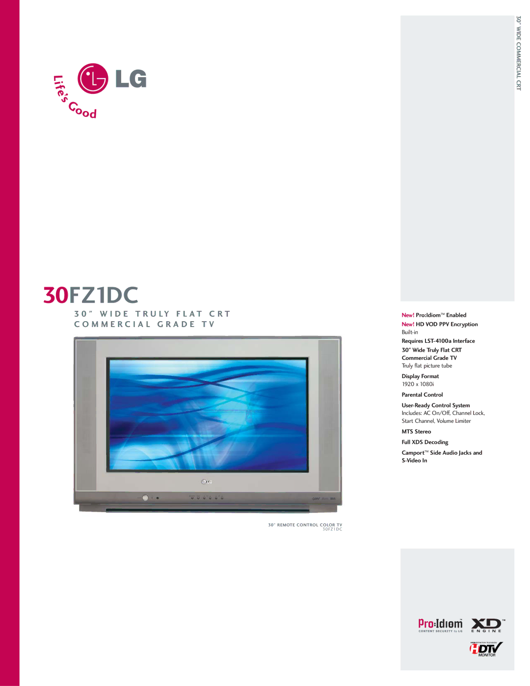 LG Electronics 30FZ1DC manual Wide Commercial CRT 