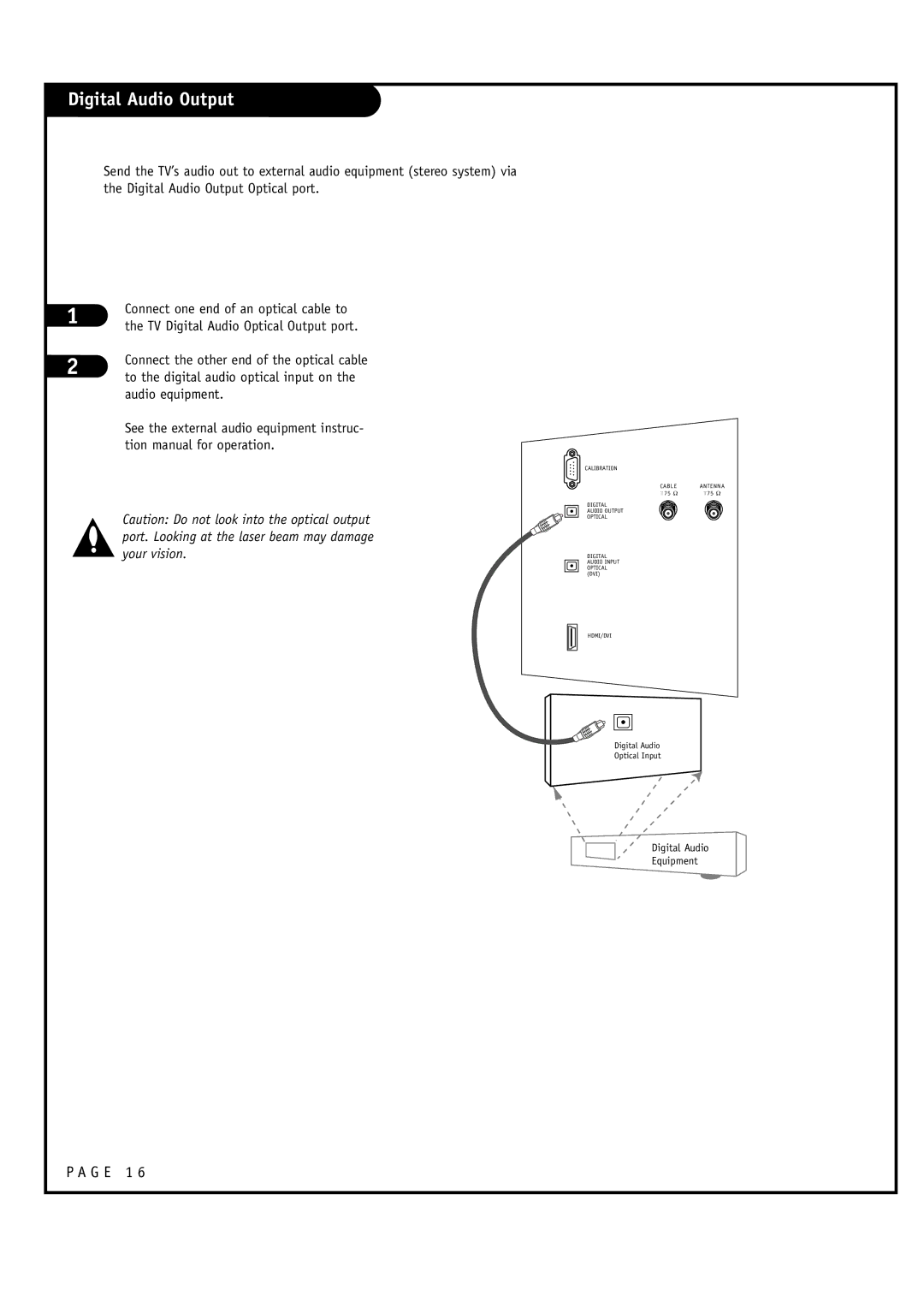 LG Electronics 30FZ4D, 32FZ4D-UA owner manual Digital Audio Output, To the digital audio optical input on, Audio equipment 