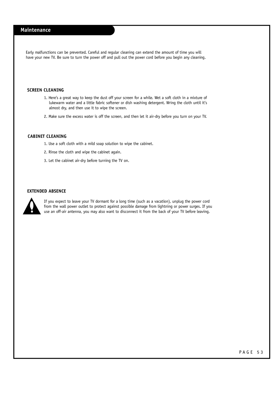 LG Electronics 32FZ4D-UA, 30FZ4D owner manual Maintenance, Screen Cleaning 