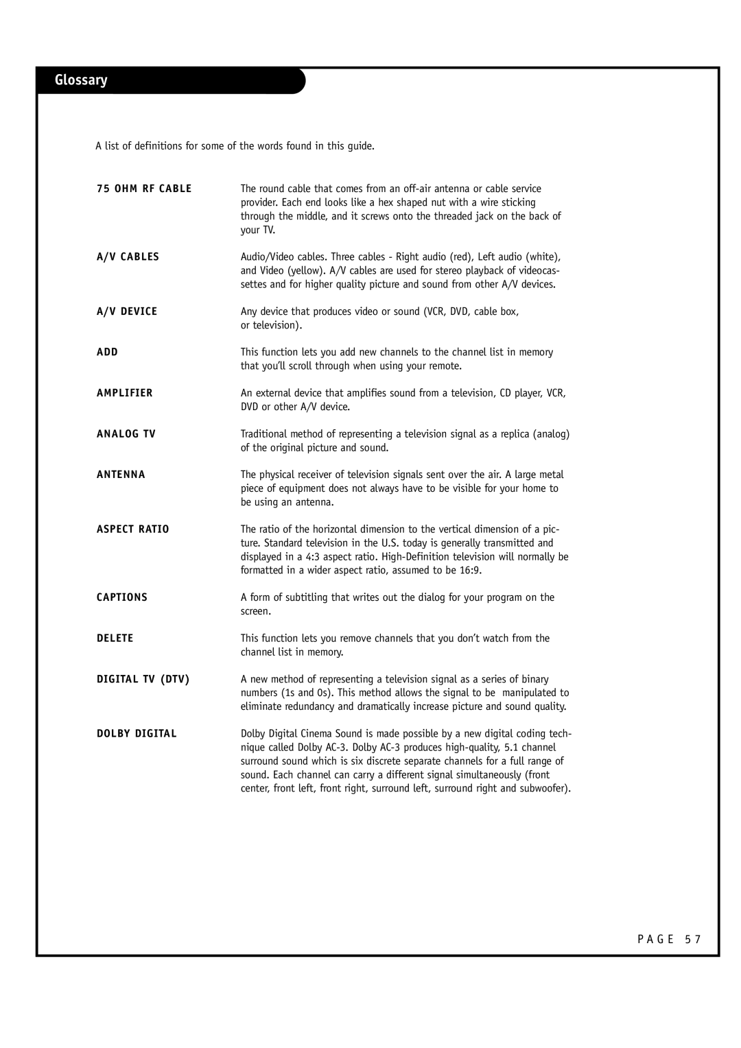 LG Electronics 32FZ4D-UA, 30FZ4D owner manual Glossary 