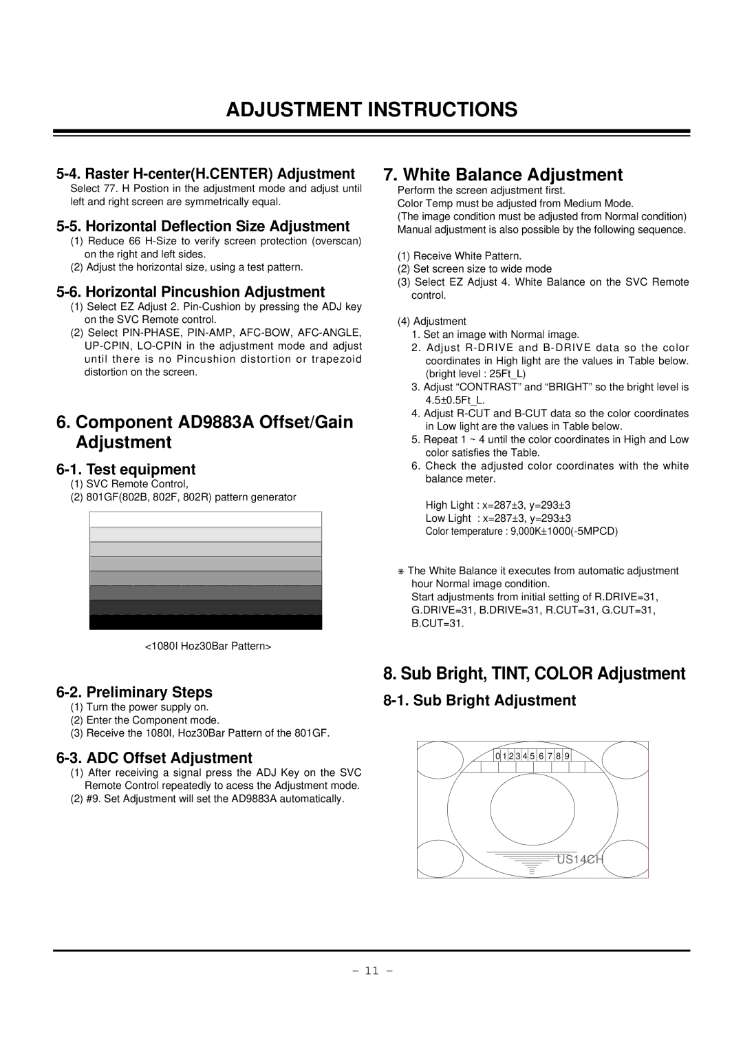 LG Electronics 32FZ4D-UA, 30FZ4D service manual Sub Bright, TINT, Color Adjustment 