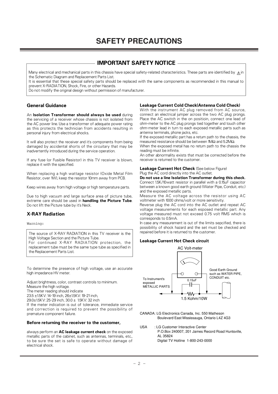 LG Electronics 30FZ4D, 32FZ4D-UA service manual Safety Precautions, Metallic Parts 